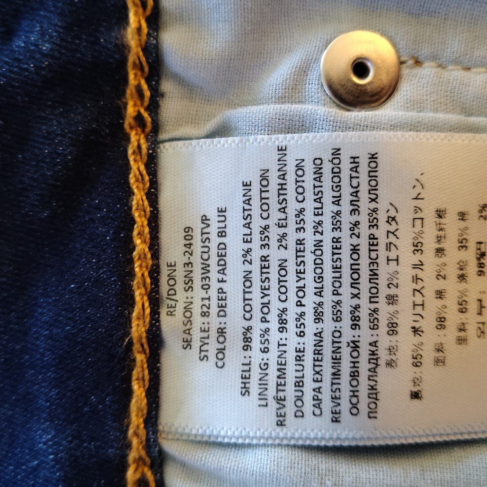 RE/ DONE Deep Faded Blue 70 High Rise Stove Pipe. Size 26 - Picture 9 of 15
